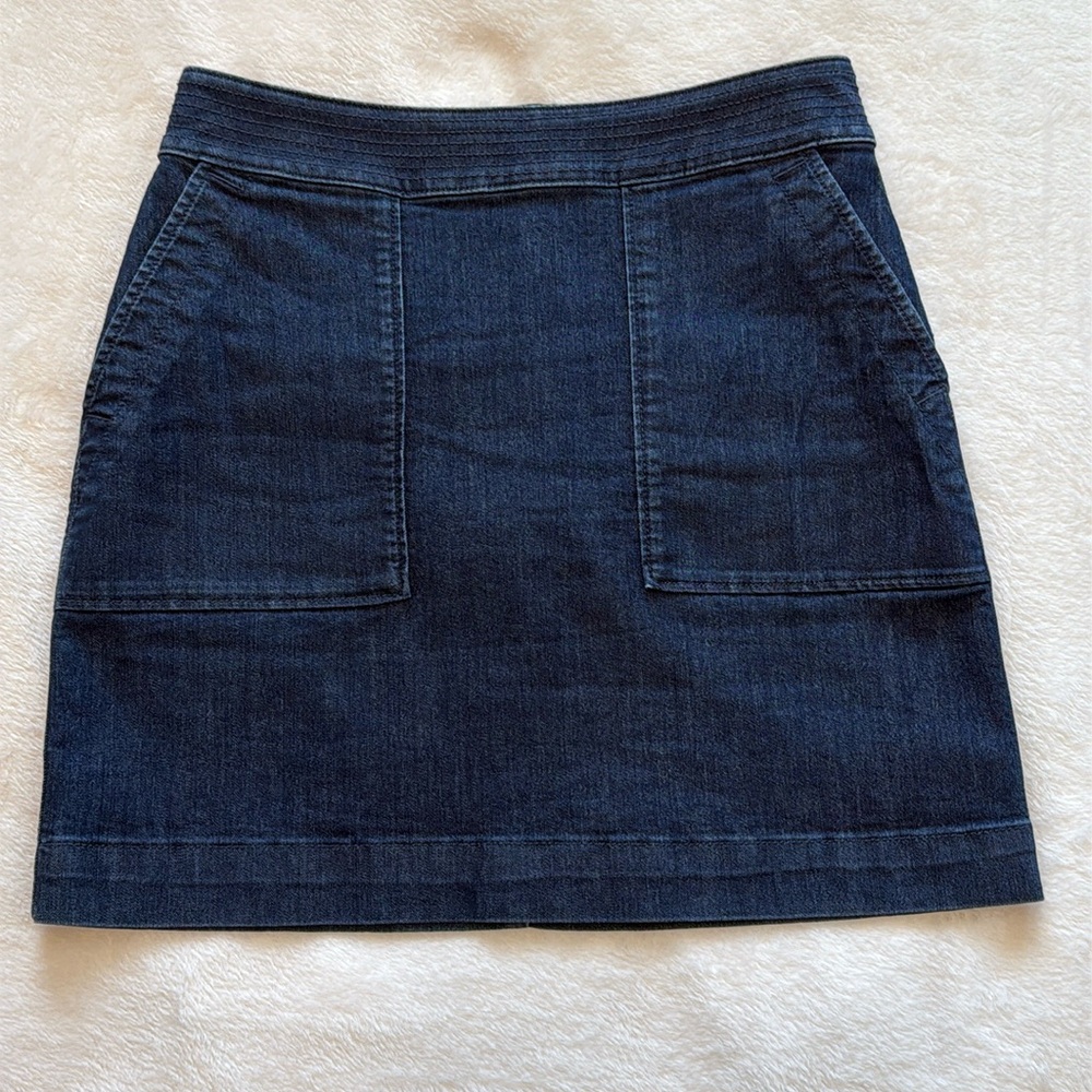 LOFT Indigo Denim Mini Skirt with Front Patch Pockets